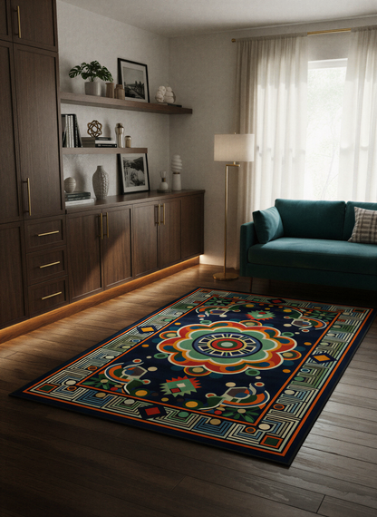 Arte HD036 Klasik Geometrik Desenli Renkli Dekoratif Dokuma Halı