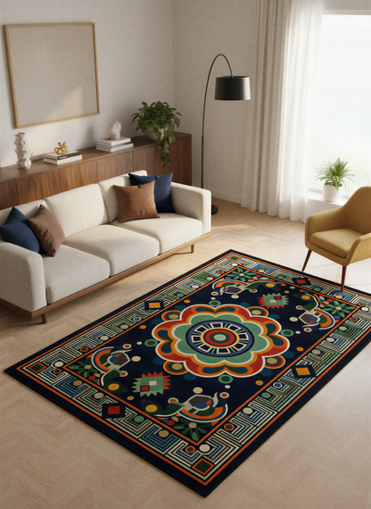 Arte HD036 Klasik Geometrik Desenli Renkli Dekoratif Dokuma Halı