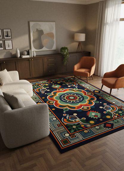 Arte HD036 Klasik Geometrik Desenli Renkli Dekoratif Dokuma Halı