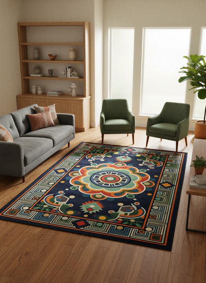 Arte HD036 Klasik Geometrik Desenli Renkli Dekoratif Dokuma Halı