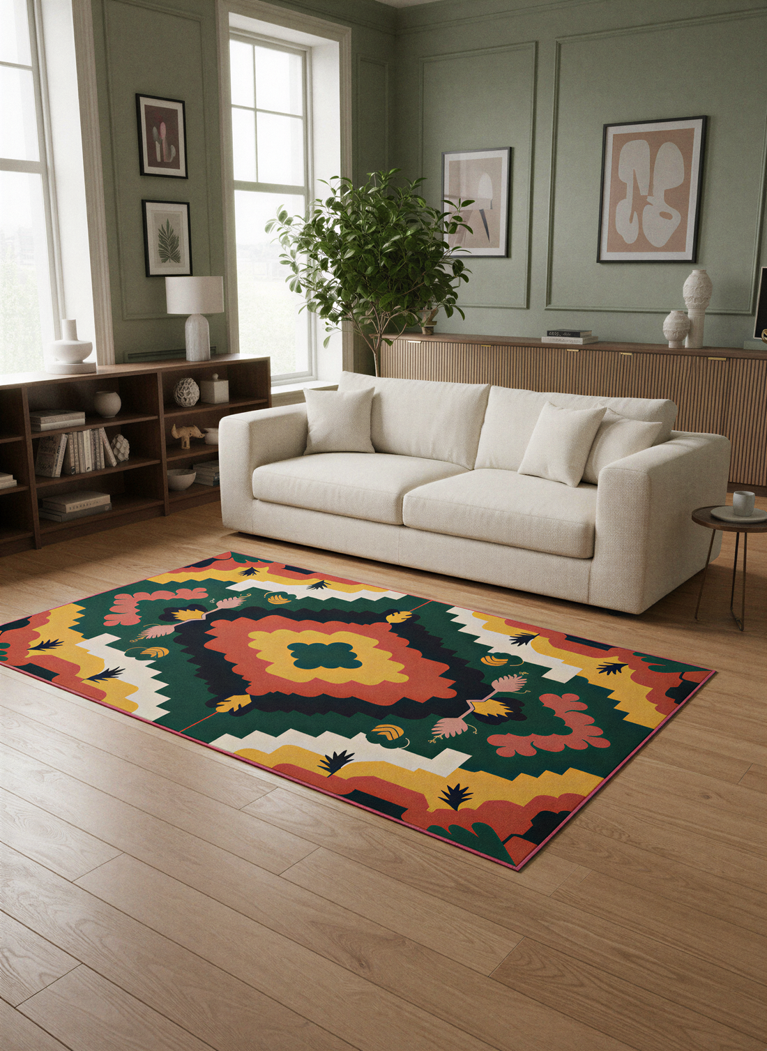 Arte HD033 Çiçek Figürlü Renkli Geometrik Desenli Dekoratif Dokuma Halı (Kopya)