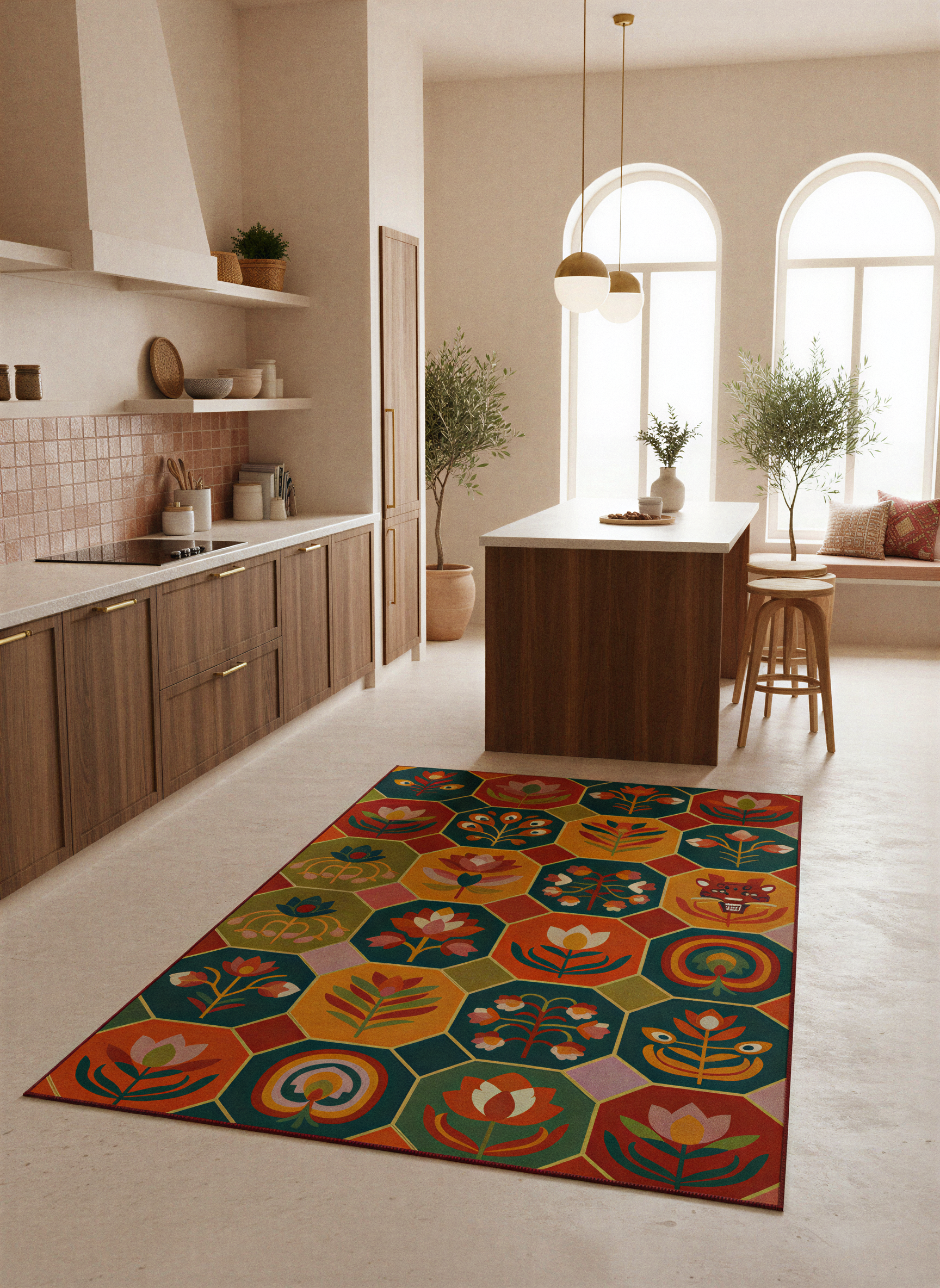 Arte HD031 Çiçek ve Hayvan Figürlü Modern Renkli Desenli Dekoratif Dokuma Halı