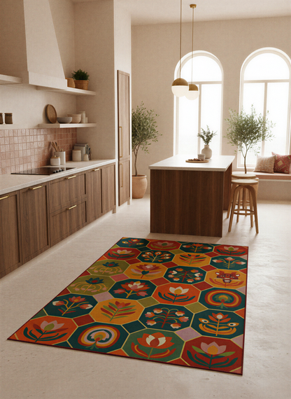 Arte HD031 Çiçek ve Hayvan Figürlü Modern Renkli Desenli Dekoratif Dokuma Halı