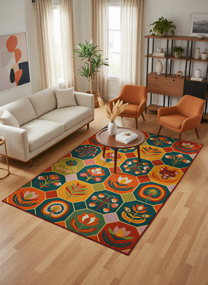 Arte HD031 Çiçek ve Hayvan Figürlü Modern Renkli Desenli Dekoratif Dokuma Halı