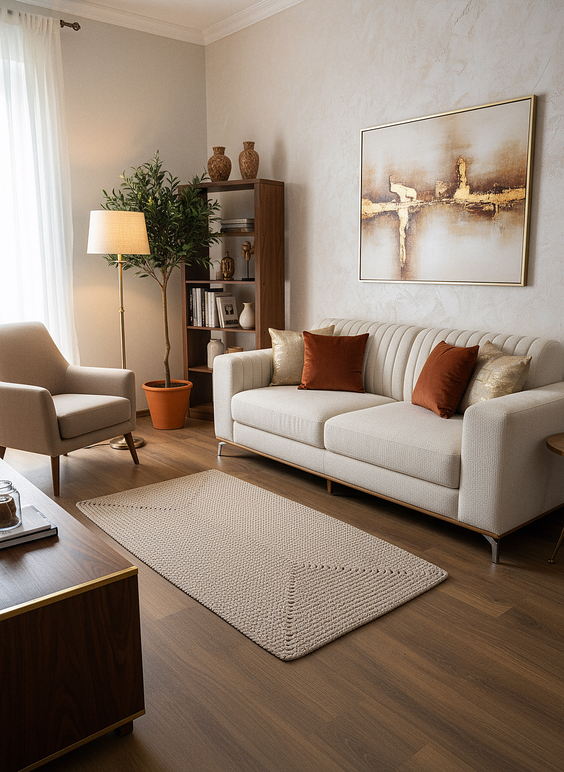 JÜT ÖRGÜ-02 BEJ El Örgüsü Jüt Hasır Halı