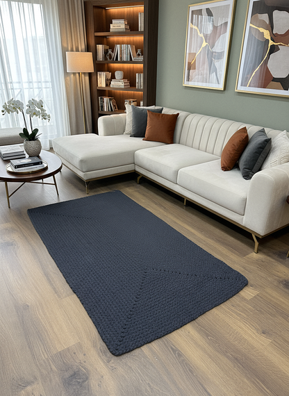 JÜT ÖRGÜ-01 ANTRASİT El Örgüsü Jüt Hasır Halı