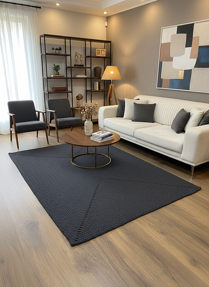 JÜT ÖRGÜ-01 ANTRASİT El Örgüsü Jüt Hasır Halı