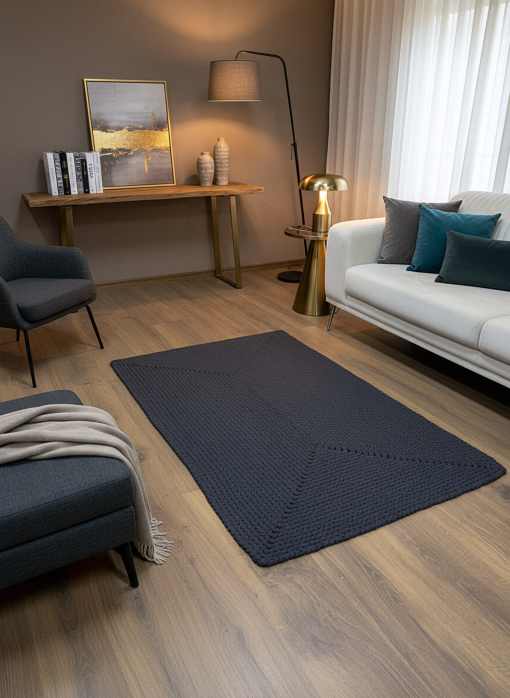 JÜT ÖRGÜ-01 ANTRASİT El Örgüsü Jüt Hasır Halı