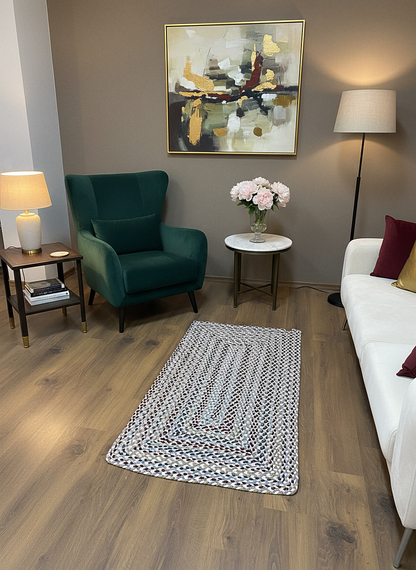 JÜT ÖRGÜ-03 BORDO GRİ El Örgüsü Jüt Hasır Halı