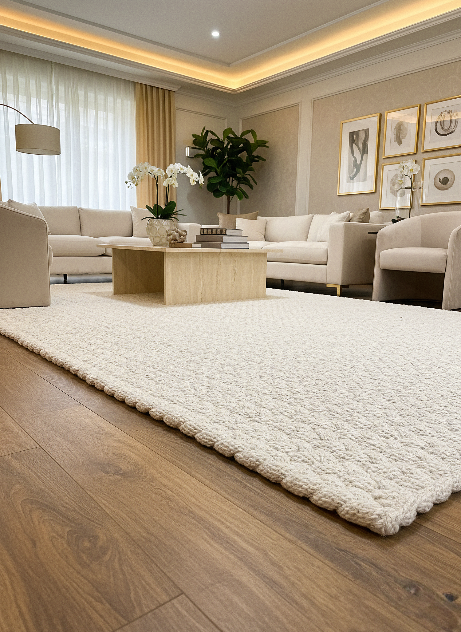 JÜT ÖRGÜ-04 EKRU El Örgüsü Jüt Hasır Halı