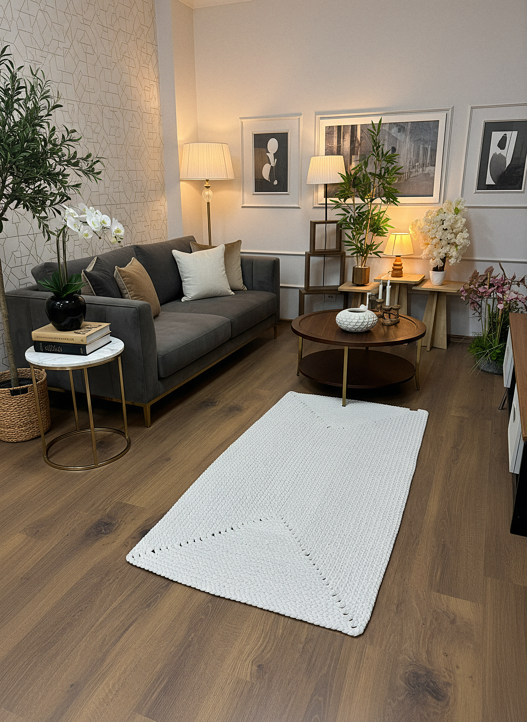 JÜT ÖRGÜ-04 EKRU El Örgüsü Jüt Hasır Halı