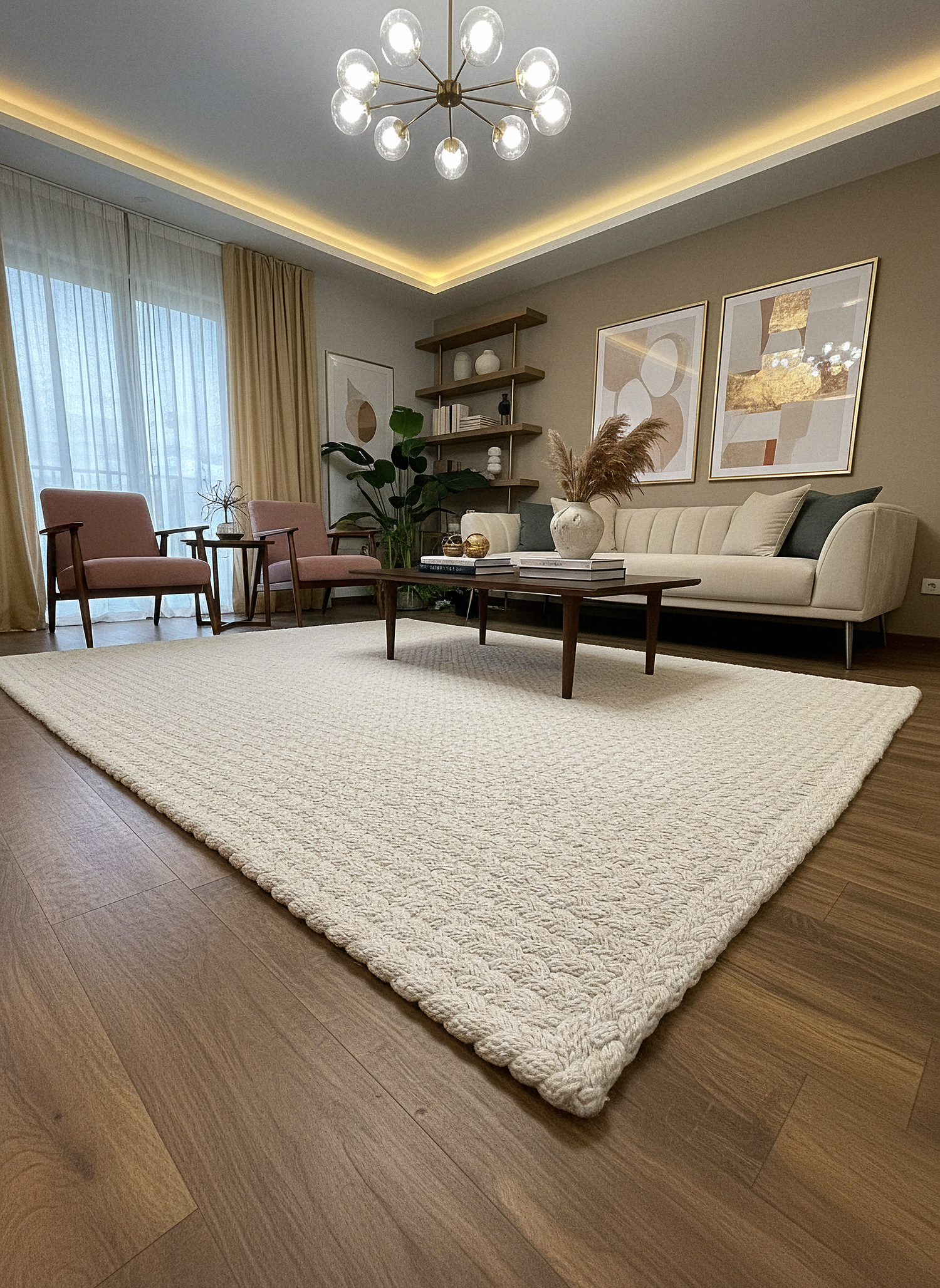 JÜT ÖRGÜ-04 EKRU El Örgüsü Jüt Hasır Halı