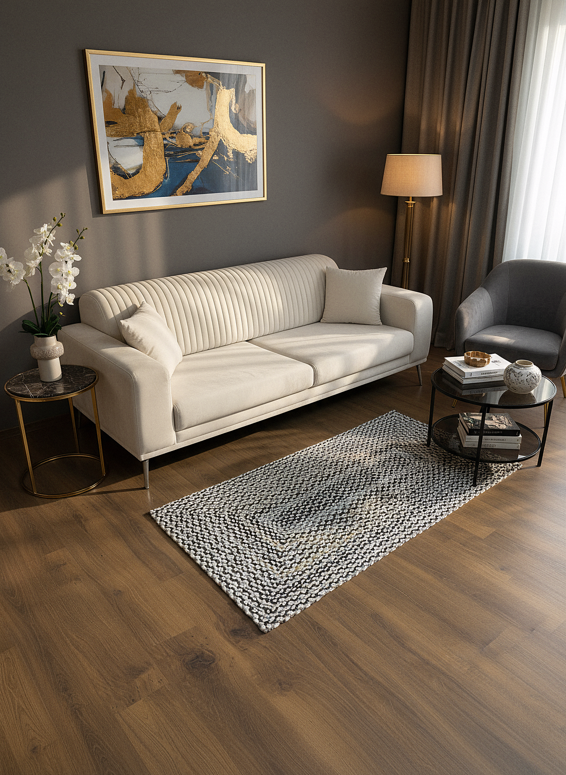 JÜT ÖRGÜ-05 GRİ VİZON El Örgüsü Jüt Hasır Halı