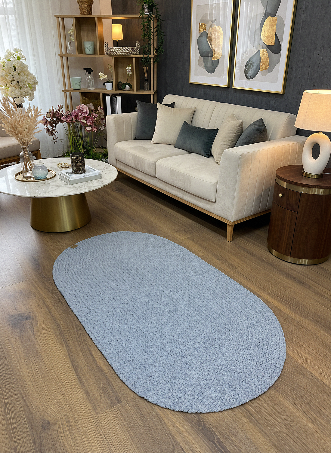 JÜT ÖRGÜ-08 GRİ El Örgüsü Jüt Hasır Halı