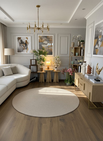 JÜT ÖRGÜ-12 KREM El Örgüsü Jüt Hasır Halı