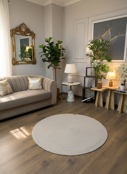 JÜT ÖRGÜ-12 KREM El Örgüsü Jüt Hasır Halı