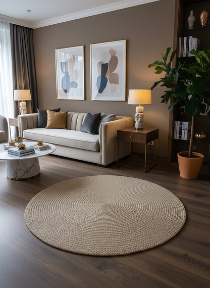 JÜT ÖRGÜ-13 BEJ El Örgüsü Jüt Hasır Halı