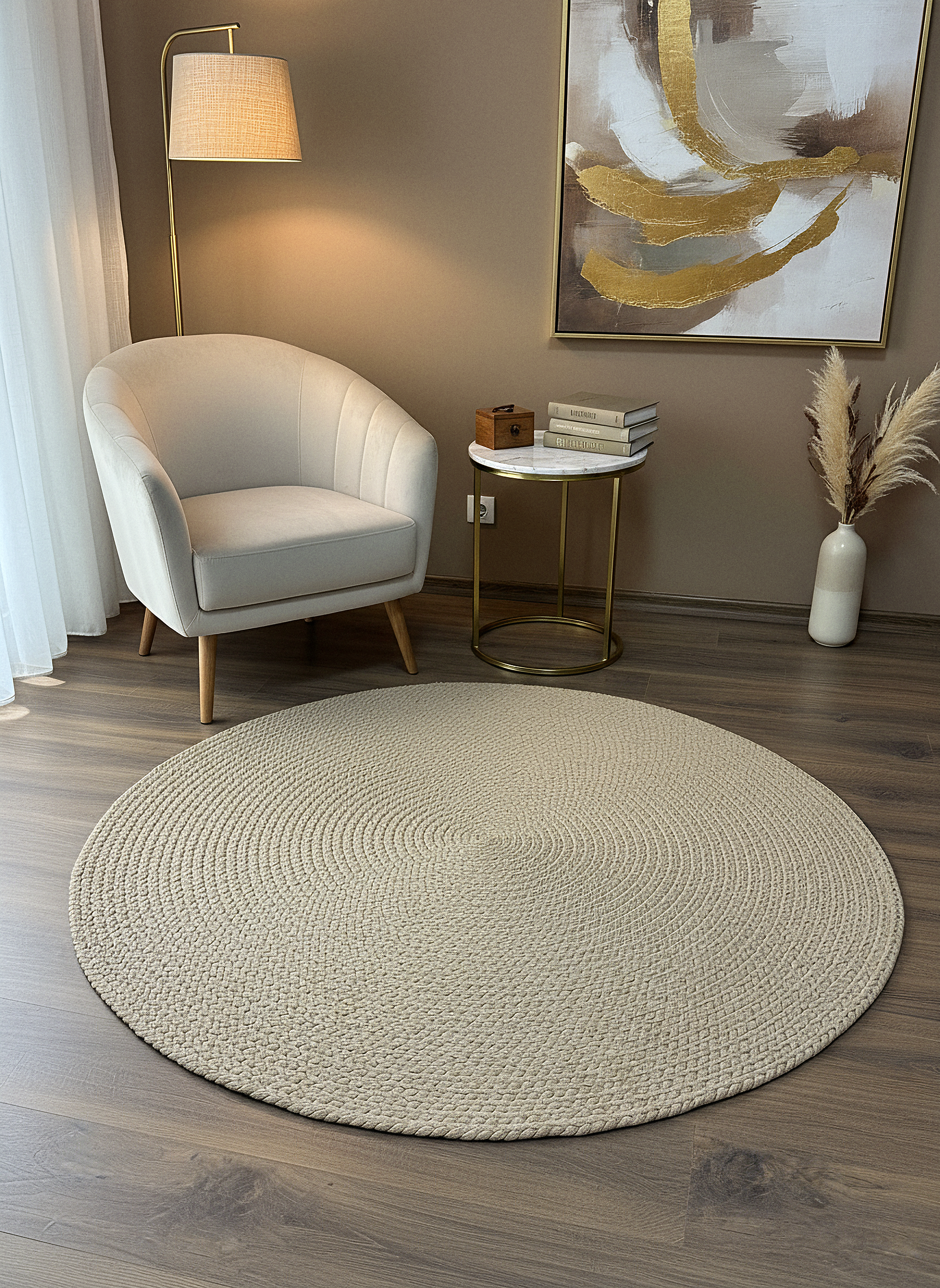 JÜT ÖRGÜ-13 BEJ El Örgüsü Jüt Hasır Halı