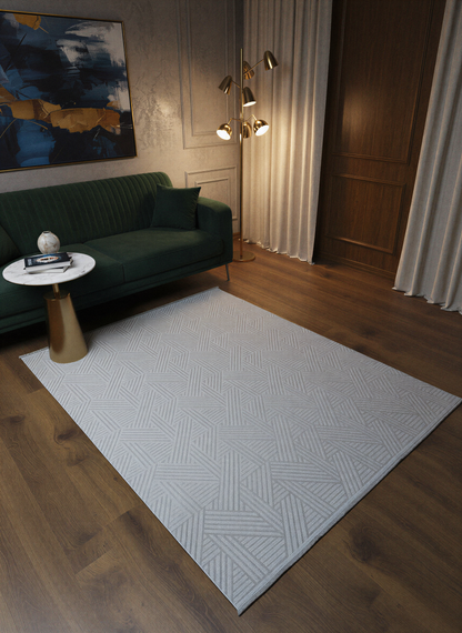 MYRA 476 Gri  Geometrik Desenli Modern Salon Mutfak Koridor Balkon Halısı