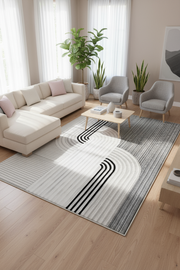 Arte HD Luna Gri Geometrik Desenli Modern Dekoratif Dokuma Şönil Halı