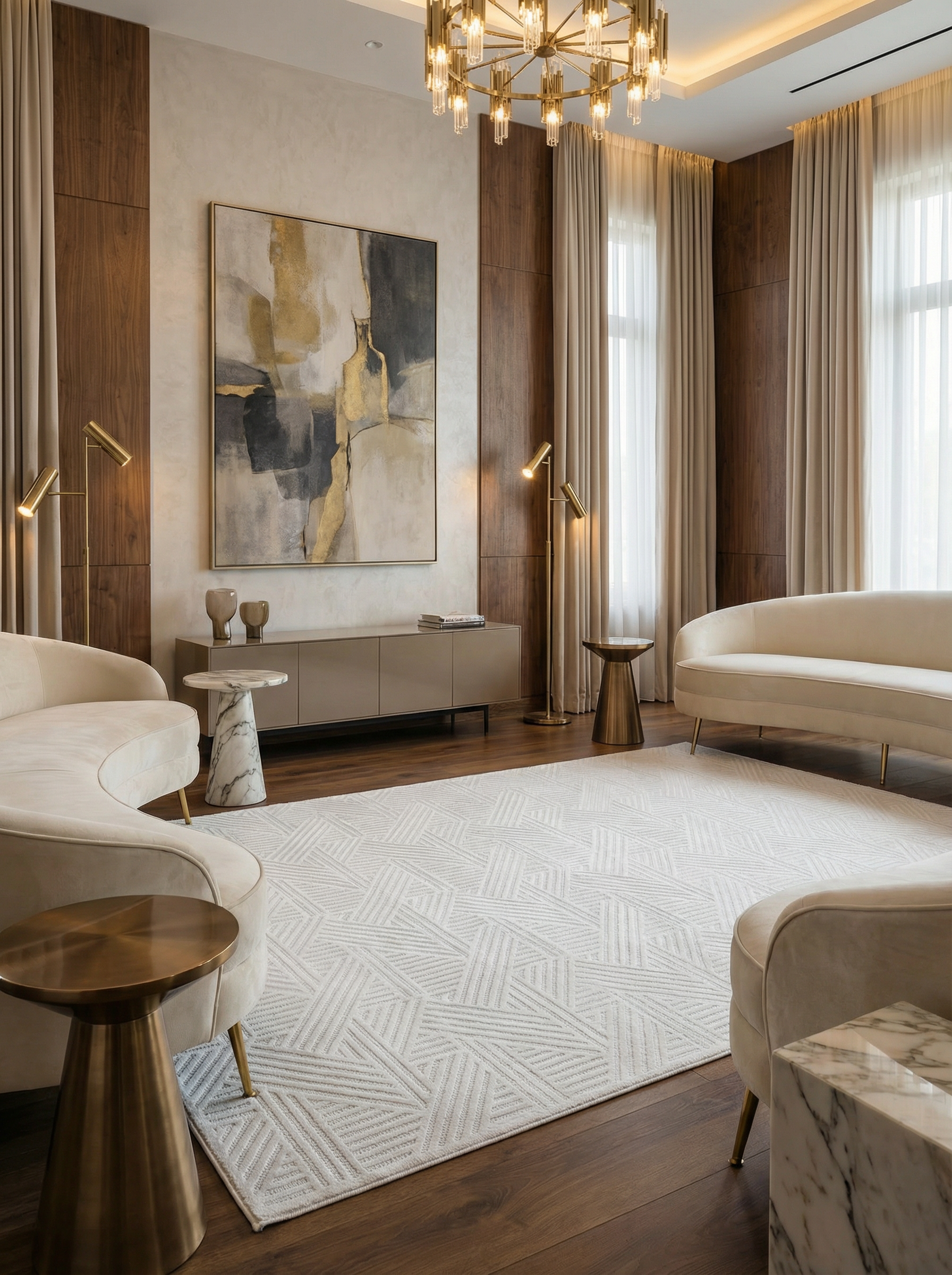 MYRA 476 Krem Geometrik Desenli Modern Salon Mutfak Koridor Balkon Halısı