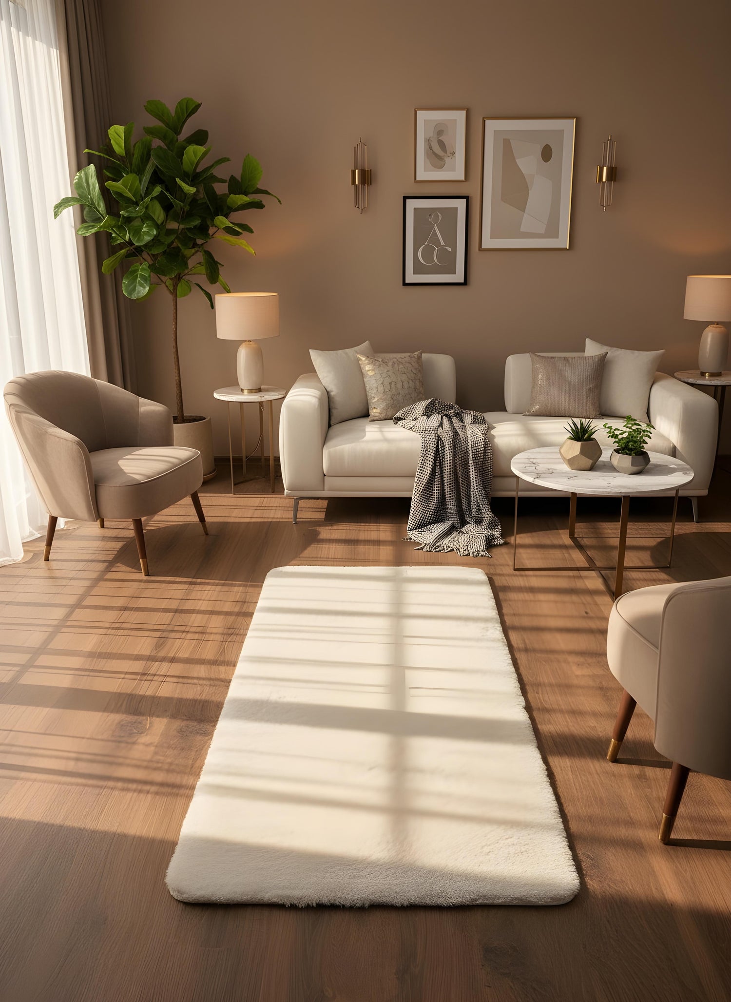 TAVŞAN KREM -  Kaymaz Deri Taban Tavşan Shaggy Yatak Odası Oturma Odası Çocuk Odası Halısı