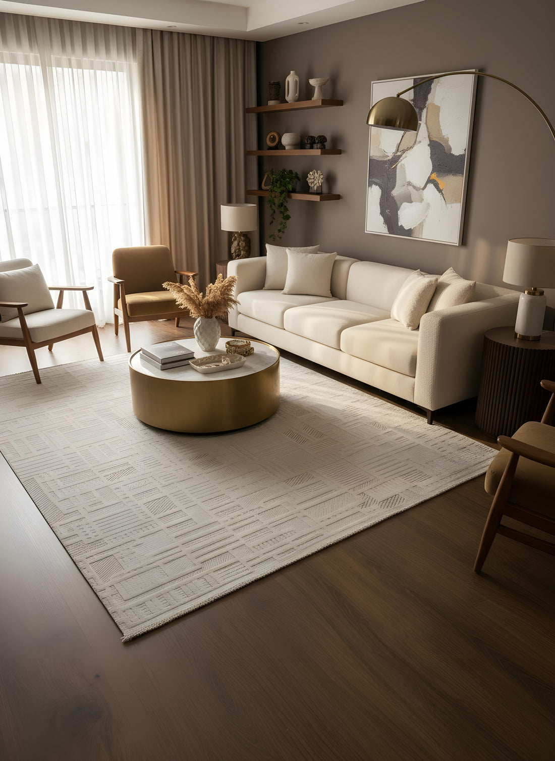 MYRA BEJ Geometrik Desenli Modern Salon Mutfak Koridor Balkon Halısı