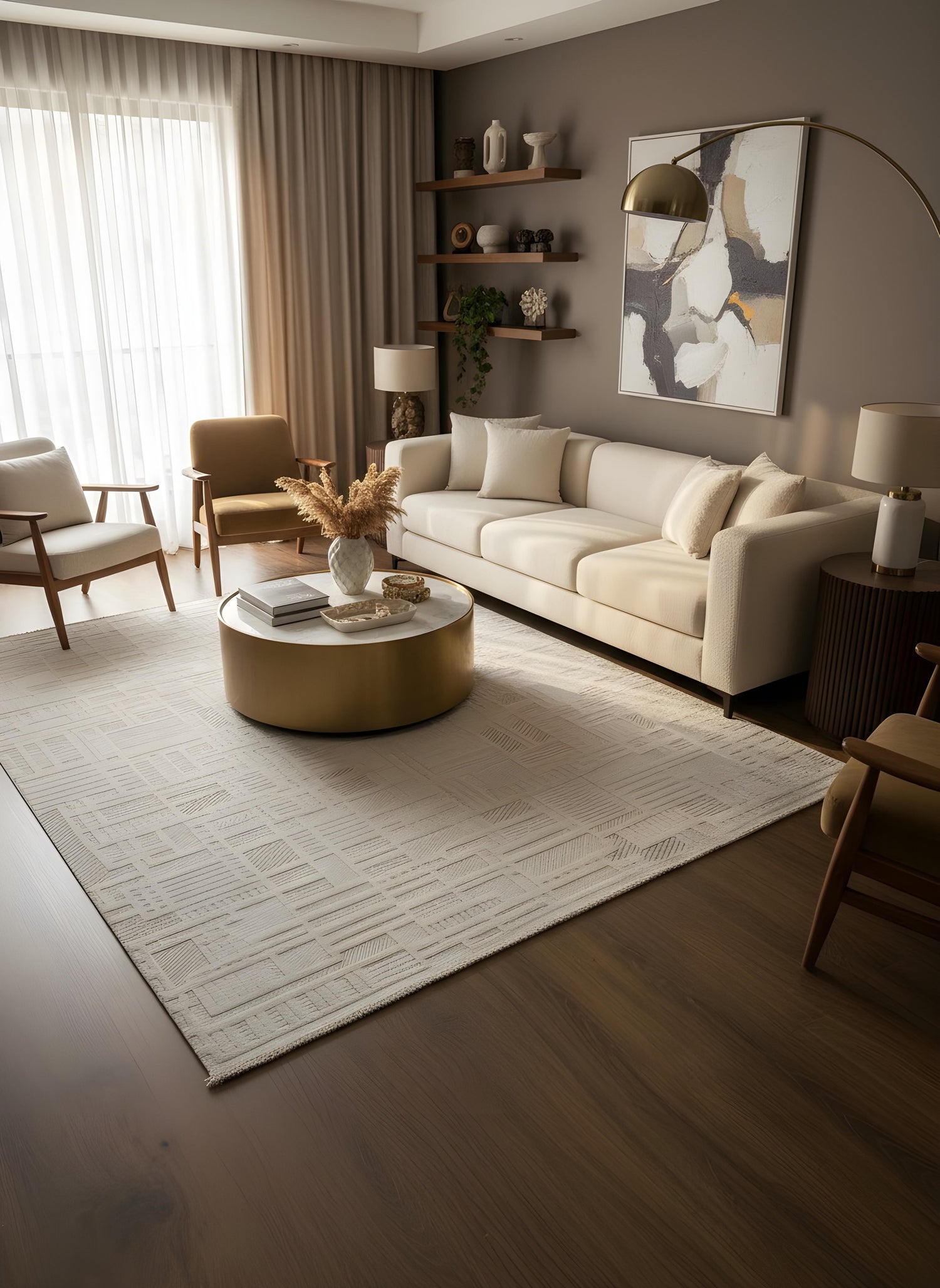 MYRA BEJ Geometrik Desenli Modern Salon Mutfak Koridor Balkon Halısı