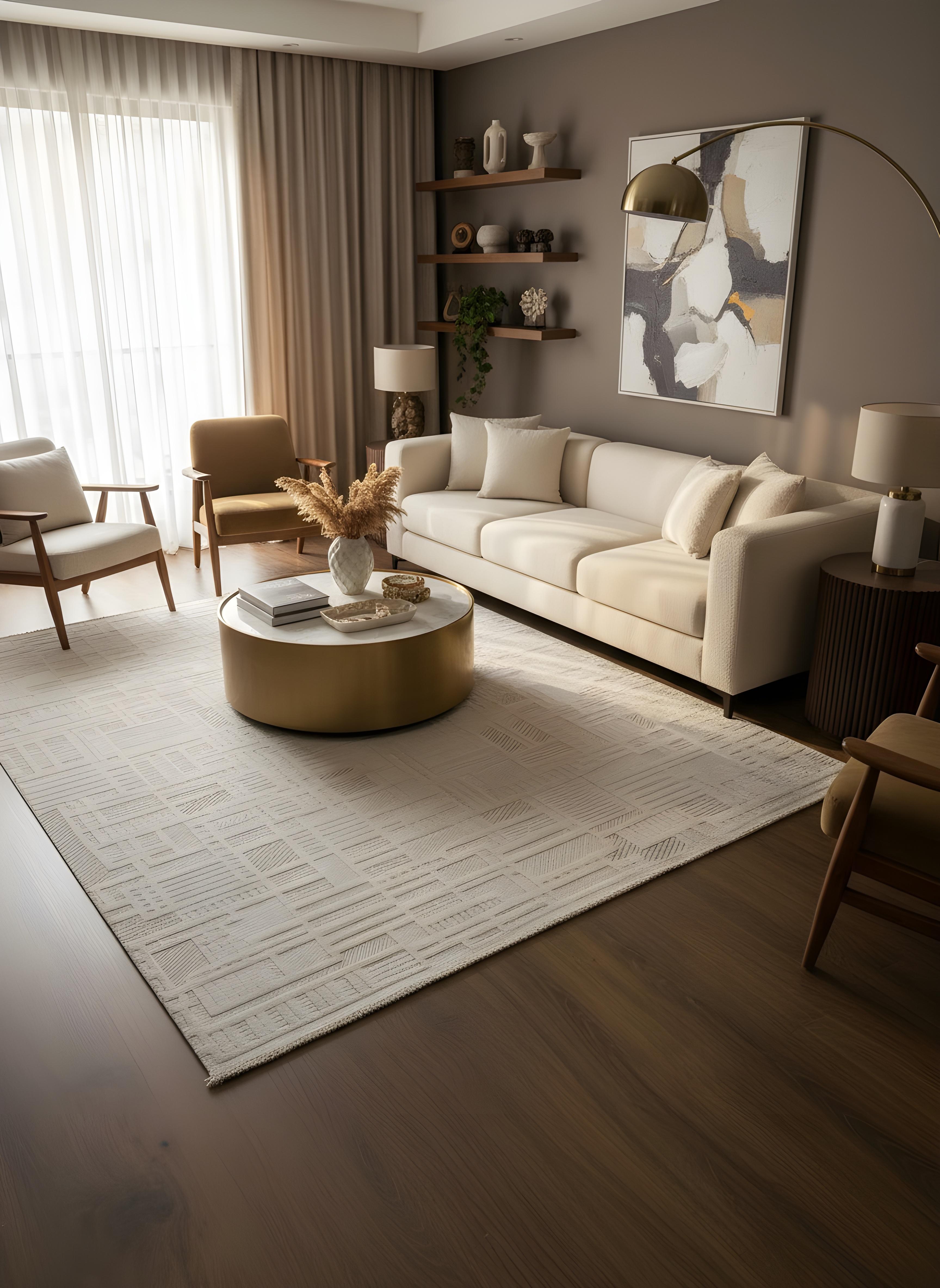 MYRA BEJ Geometrik Desenli Modern Salon Mutfak Koridor Balkon Halısı