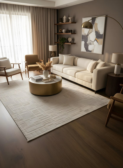 MYRA BEJ Geometrik Desenli Modern Salon Mutfak Koridor Balkon Halısı