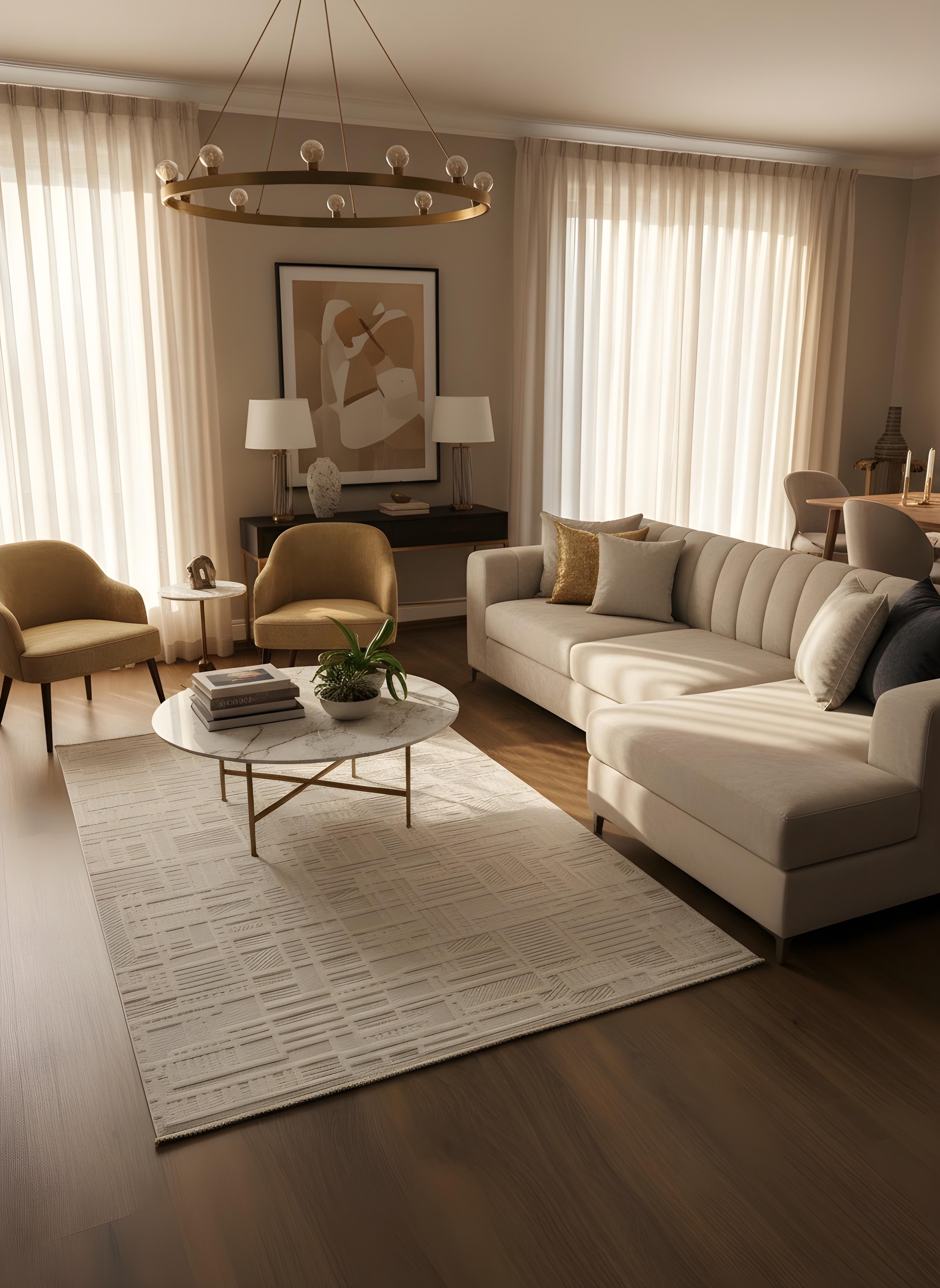 MYRA BEJ Geometrik Desenli Modern Salon Mutfak Koridor Balkon Halısı