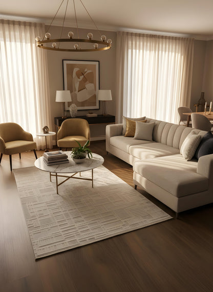 MYRA BEJ Geometrik Desenli Modern Salon Mutfak Koridor Balkon Halısı