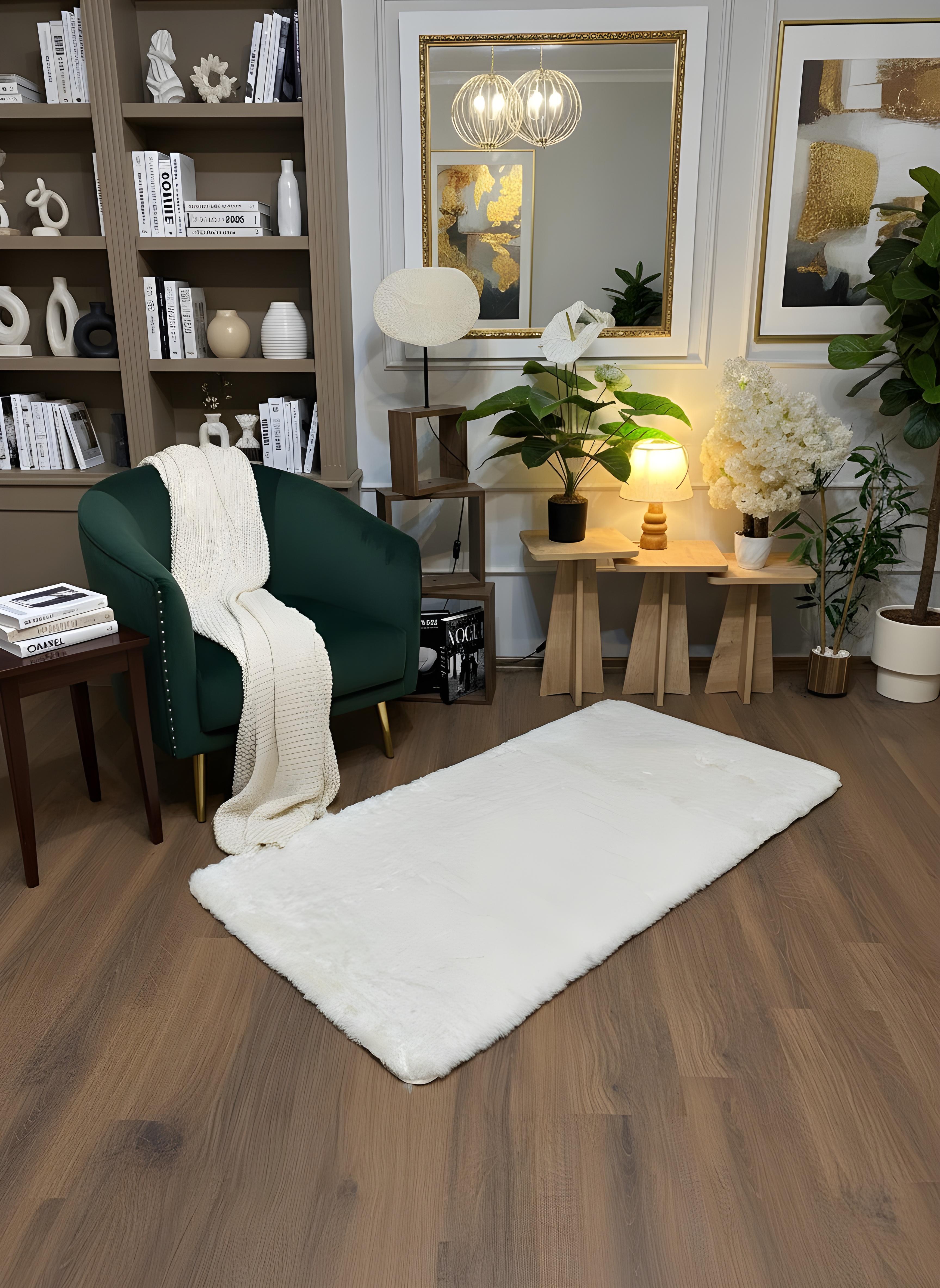 TAVŞAN KREM -  Kaymaz Deri Taban Tavşan Shaggy Yatak Odası Oturma Odası Çocuk Odası Halısı