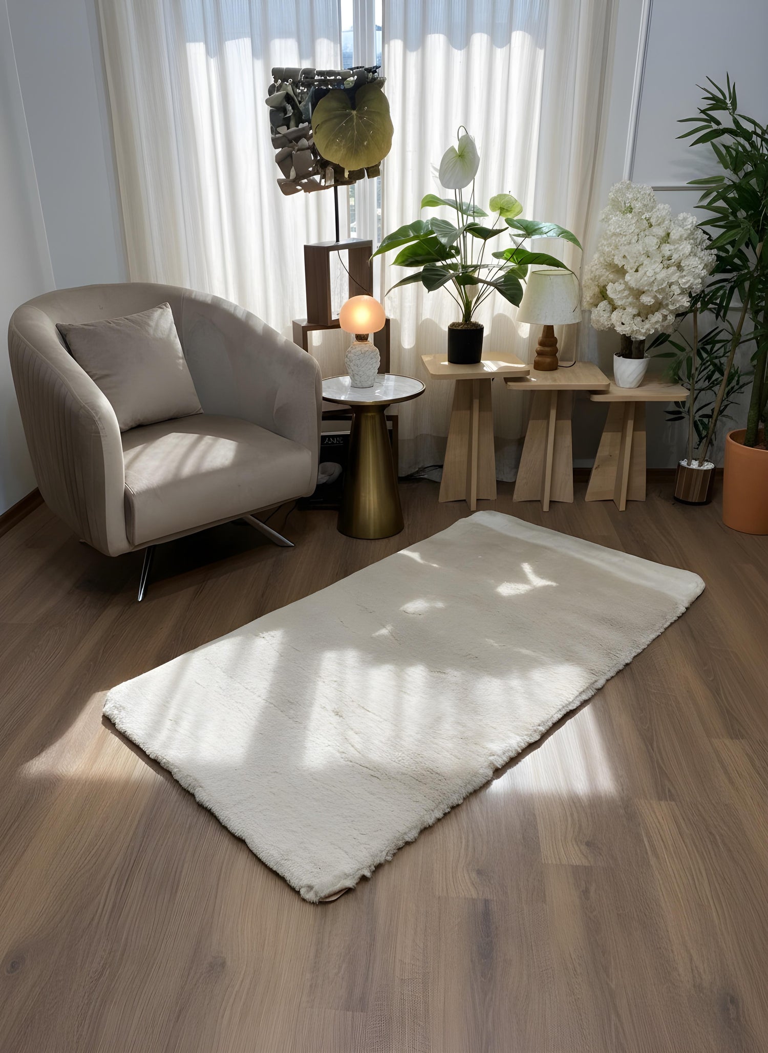 TAVŞAN BEJ -  Kaymaz Deri Taban Tavşan Shaggy Yatak Odası Oturma Odası Çocuk Odası Halısı