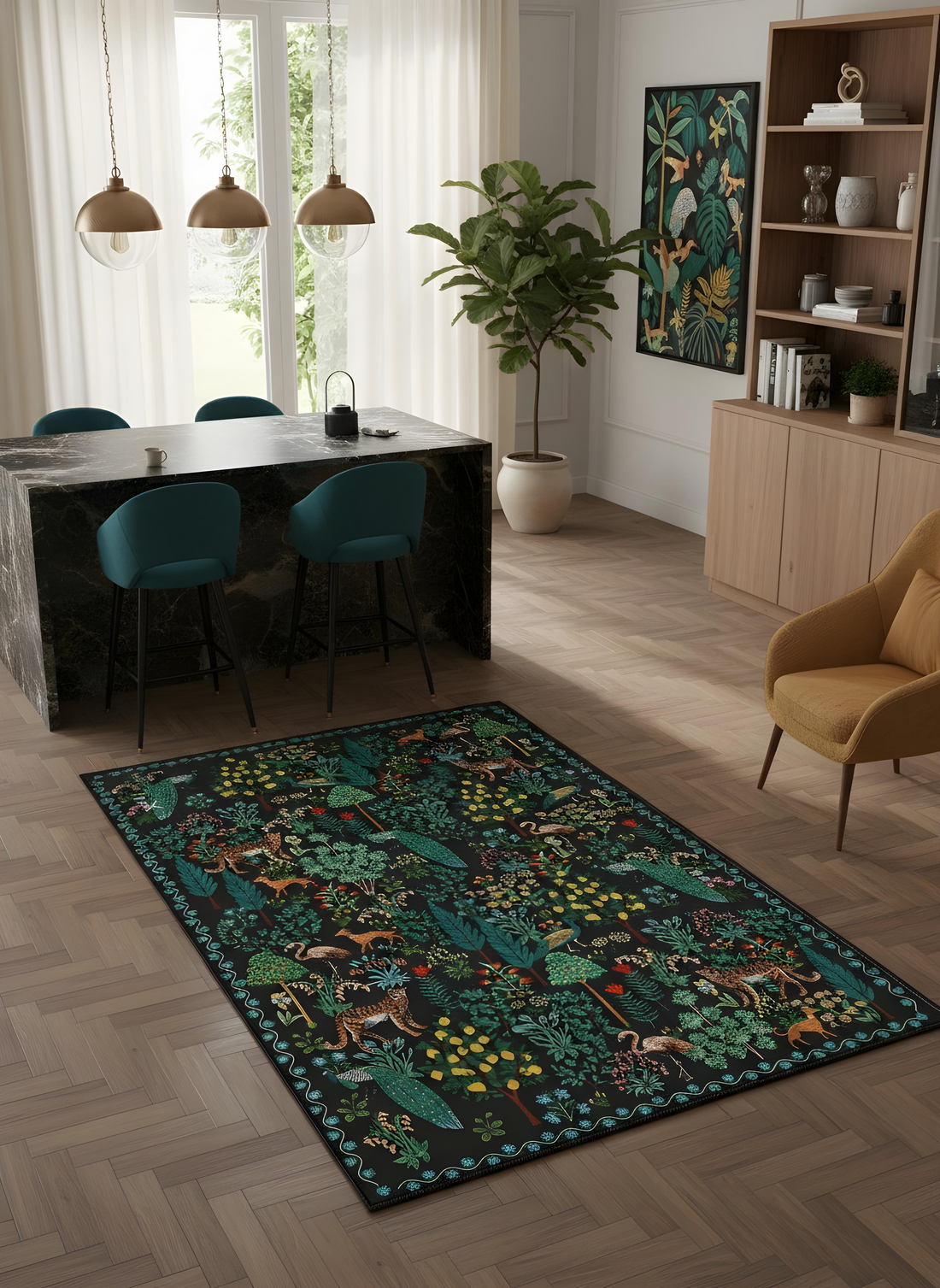 Arte HD025 Ağaç Çiçek Hayvan Temalı Modern Renkli Dekoratif Dokuma Halı