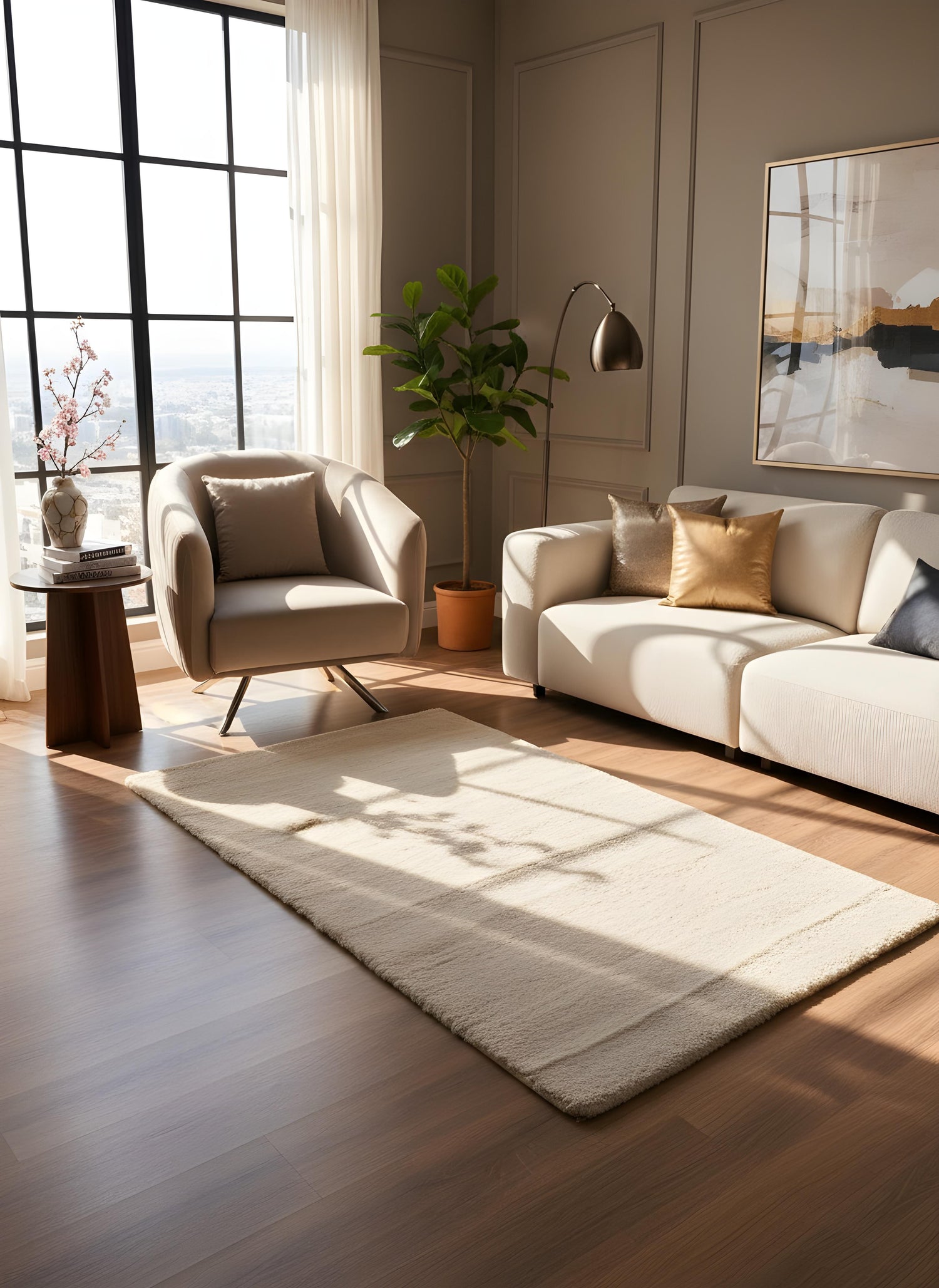 TAVŞAN BEJ -  Kaymaz Deri Taban Tavşan Shaggy Yatak Odası Oturma Odası Çocuk Odası Halısı