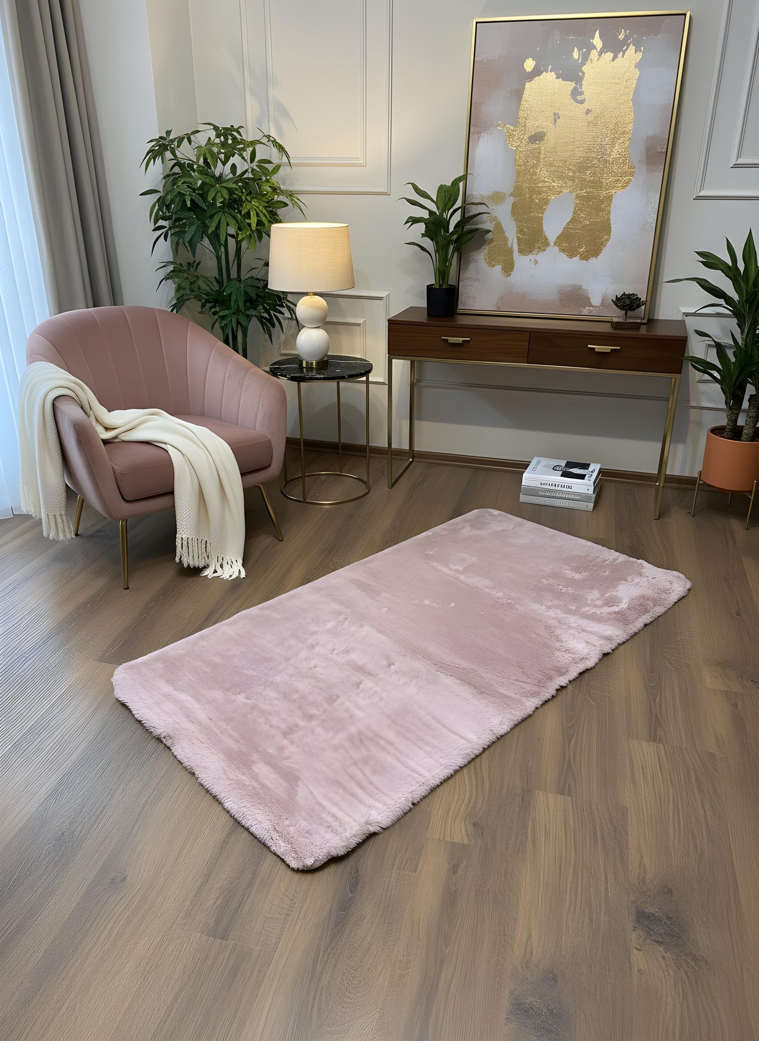 TAVŞAN PUDRA -  Kaymaz Deri Taban Tavşan Shaggy Yatak Odası Oturma Odası Çocuk Odası Halısı