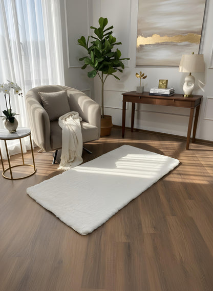 TAVŞAN KREM -  Kaymaz Deri Taban Tavşan Shaggy Yatak Odası Oturma Odası Çocuk Odası Halısı