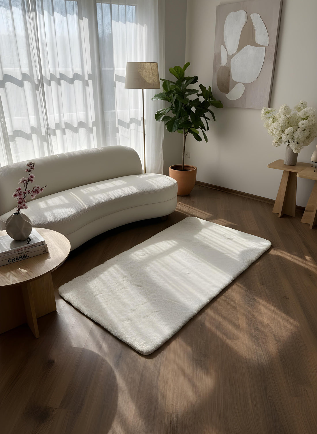 TAVŞAN KREM -  Kaymaz Deri Taban Tavşan Shaggy Yatak Odası Oturma Odası Çocuk Odası Halısı