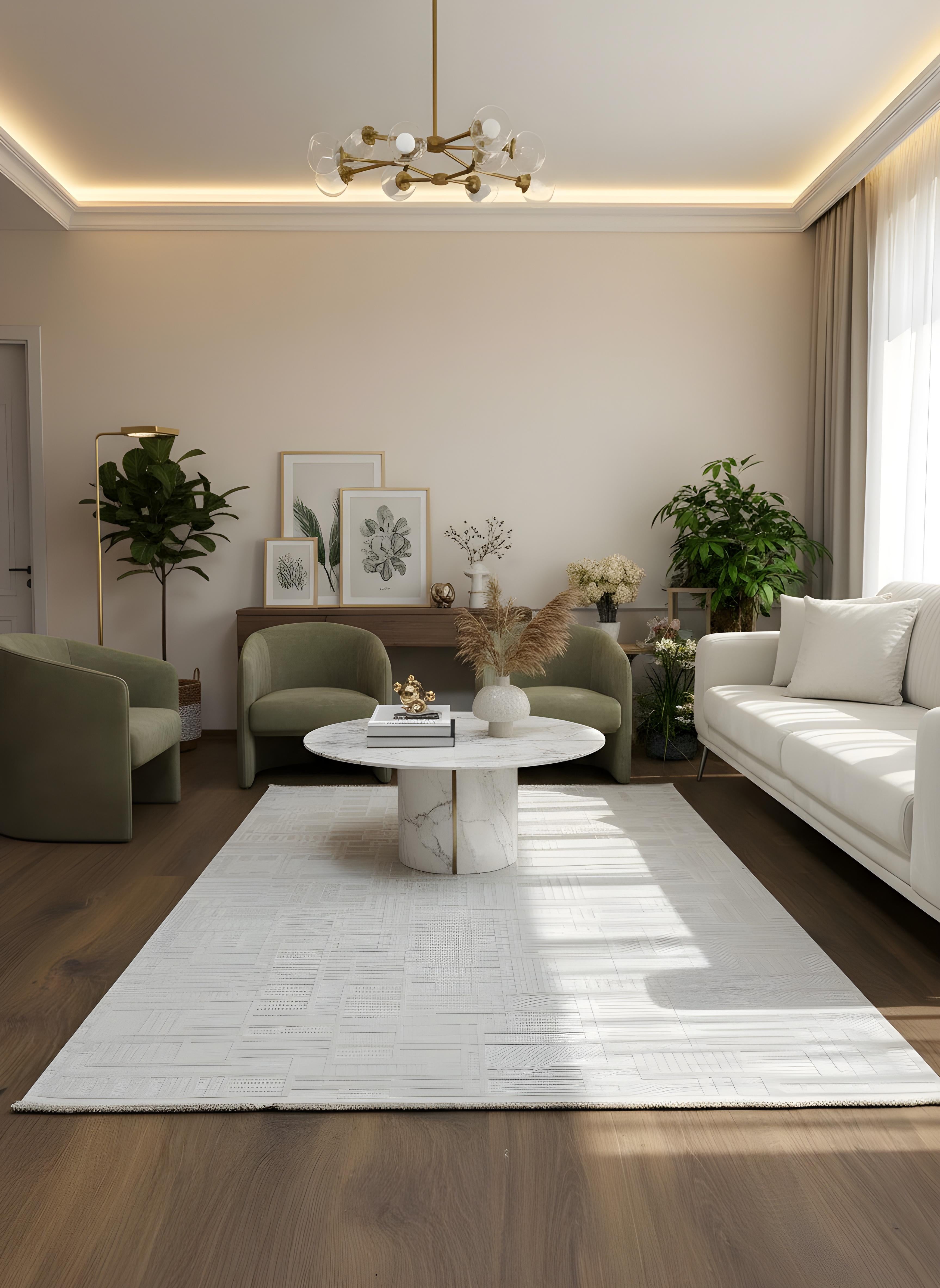 MYRA BEJ Geometrik Desenli Modern Salon Mutfak Koridor Balkon Halısı