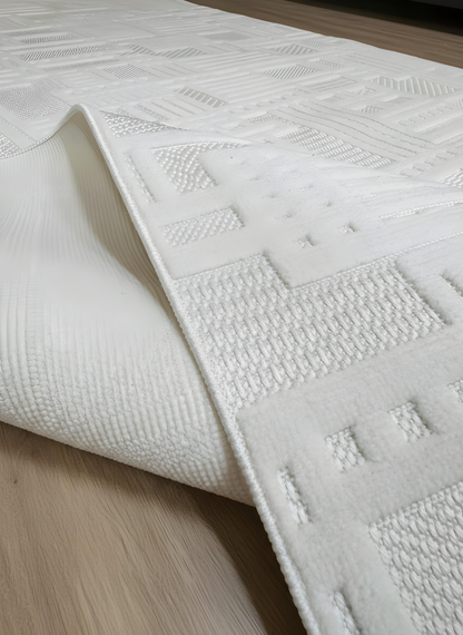 MYRA KREM Geometrik Desenli Modern Salon Mutfak Koridor Balkon Halısı