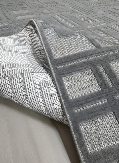 MYRA KOYU GRİ Geometrik Desenli Modern Salon Mutfak Koridor Balkon Halısı