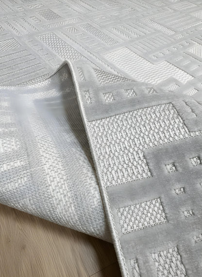 MYRA GRİ Geometrik Desenli Modern Salon Mutfak Koridor Balkon Halısı