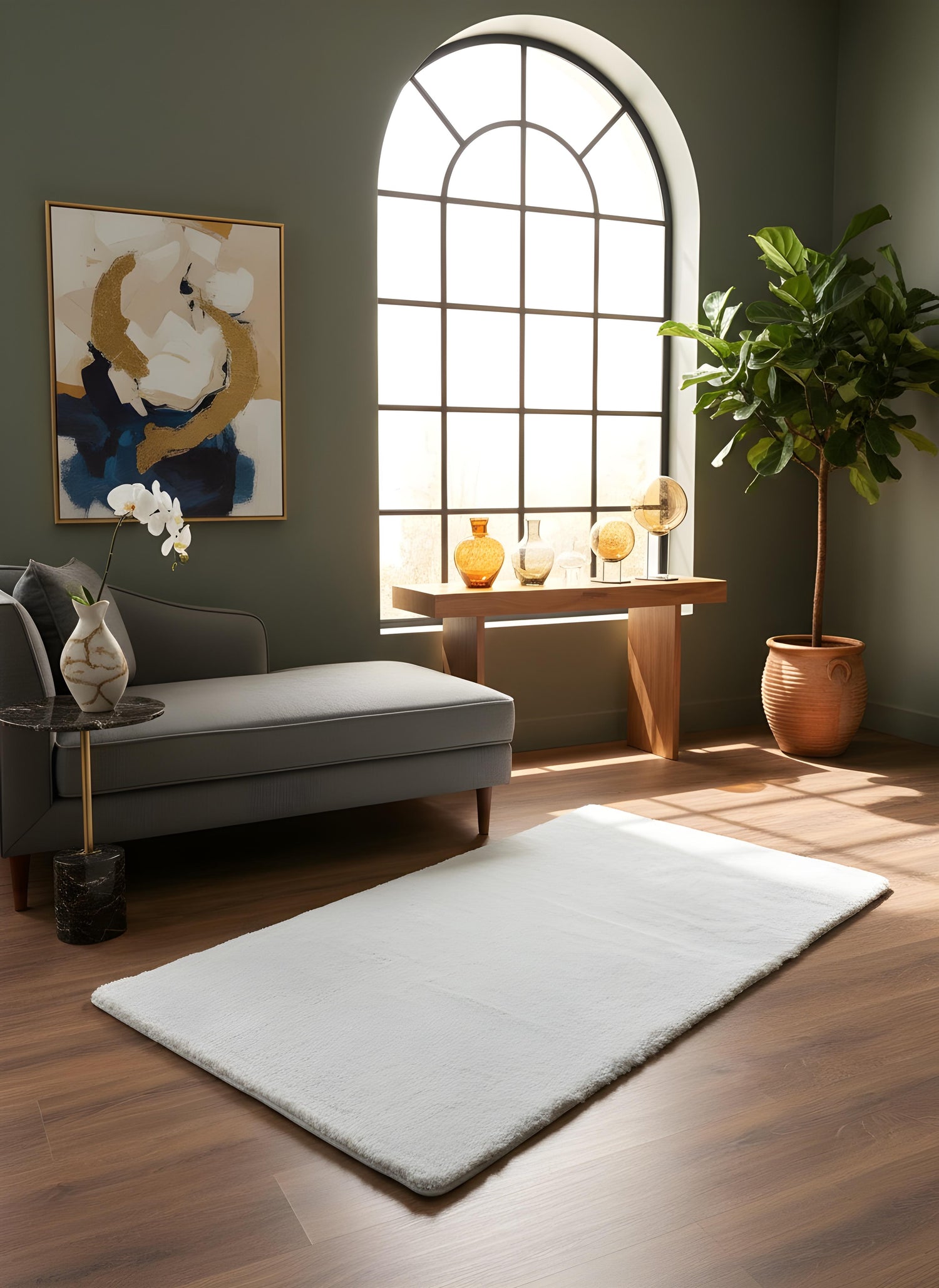 TAVŞAN GRİ -  Kaymaz Deri Taban Tavşan Shaggy Yatak Odası Oturma Odası Çocuk Odası Halısı