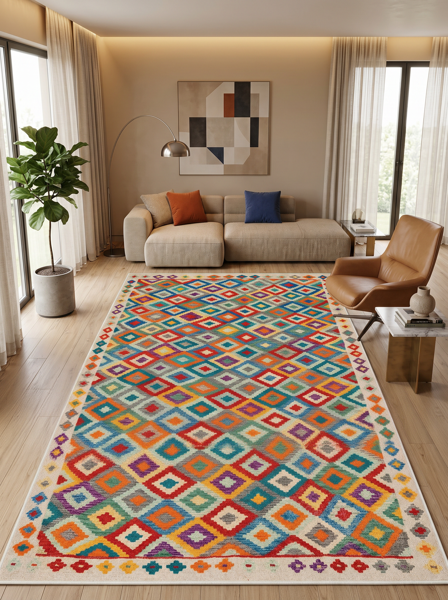 ARTE VN057 İskandinav Geometrik Desenli Renkli Dekoratif Salon Mutfak Koridor Halısı