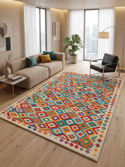 ARTE VN057 İskandinav Geometrik Desenli Renkli Dekoratif Salon Mutfak Koridor Halısı