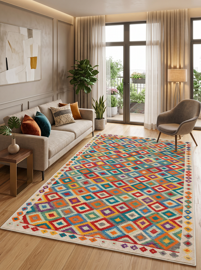 ARTE VN057 İskandinav Geometrik Desenli Renkli Dekoratif Salon Mutfak Koridor Halısı