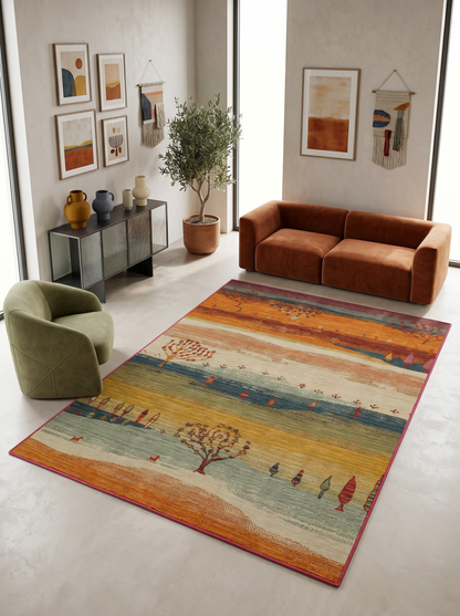 Arte DS299 Vintage Orman Desenli Dekoratif Dokuma Halı