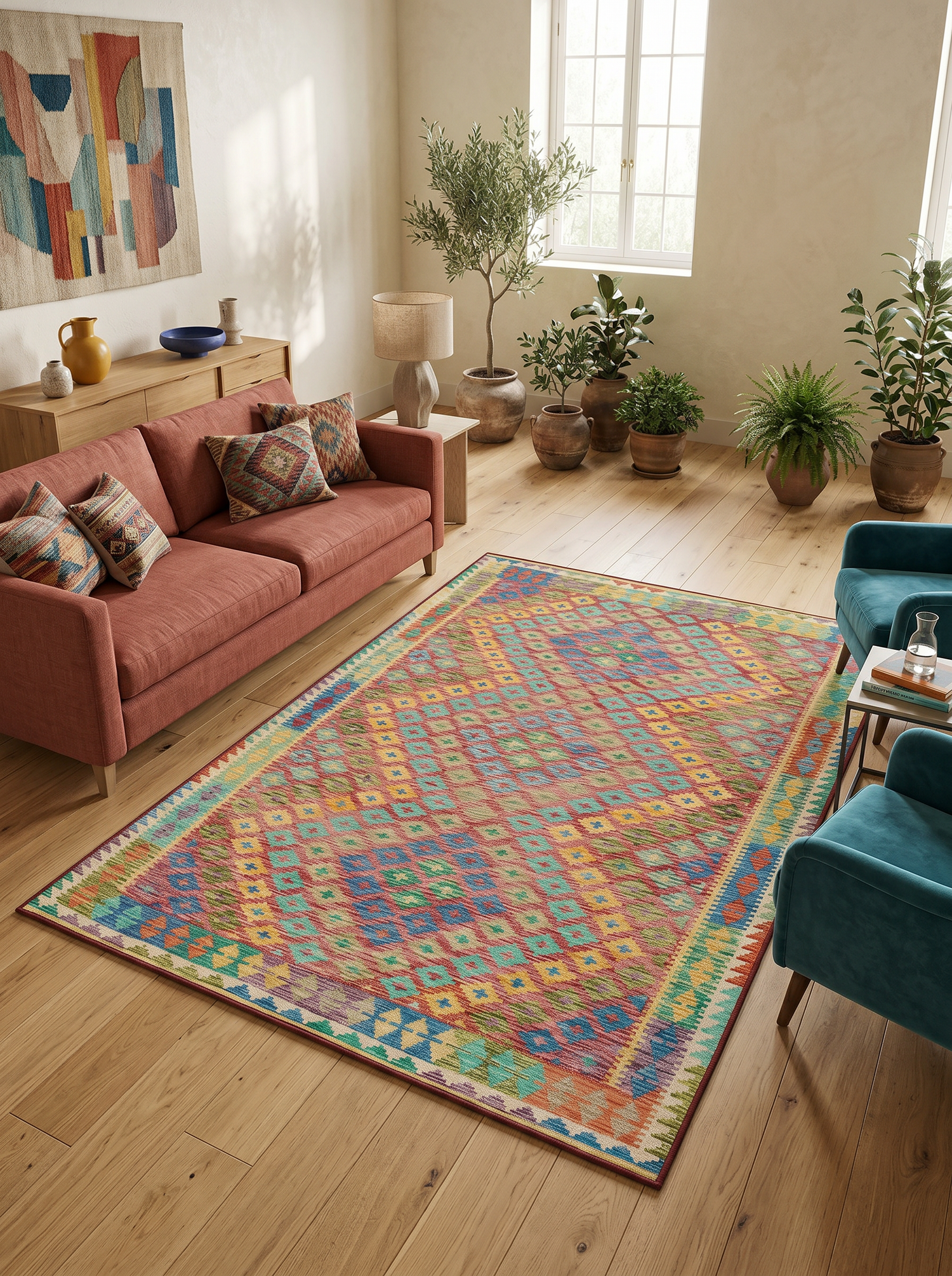 ARTE VN058 Klasik Geometrik Desenli Renkli Dekoratif Salon Mutfak Koridor Halısı