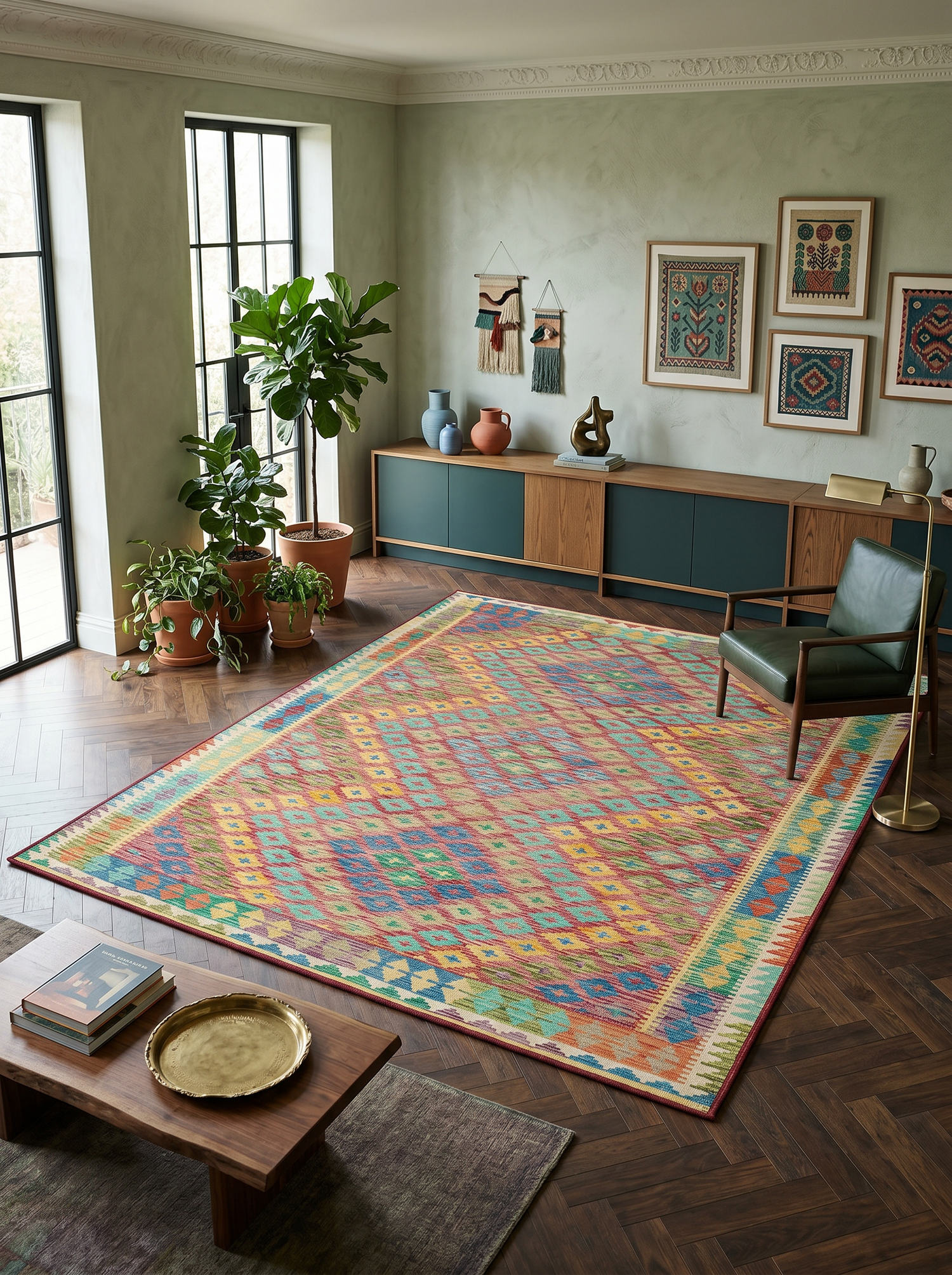 ARTE VN058 Klasik Geometrik Desenli Renkli Dekoratif Salon Mutfak Koridor Halısı